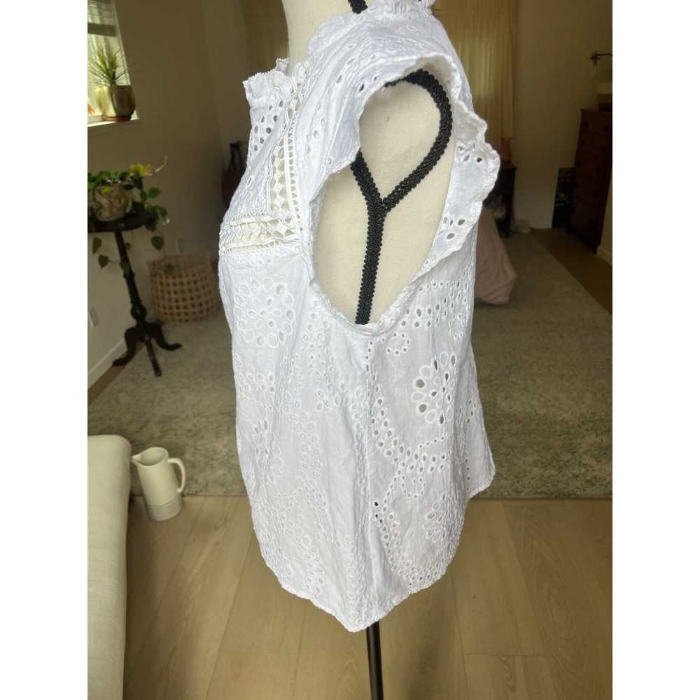 Sanctuary White Eyelet Top Sz Large Women Ruffle Cap Sleeve Cotton - Picture 5 of 7